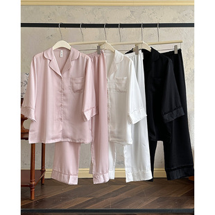 纯色烫钻女士轻奢秋冬季高级感冰丝丝绸长袖套装可外穿保暖家居服