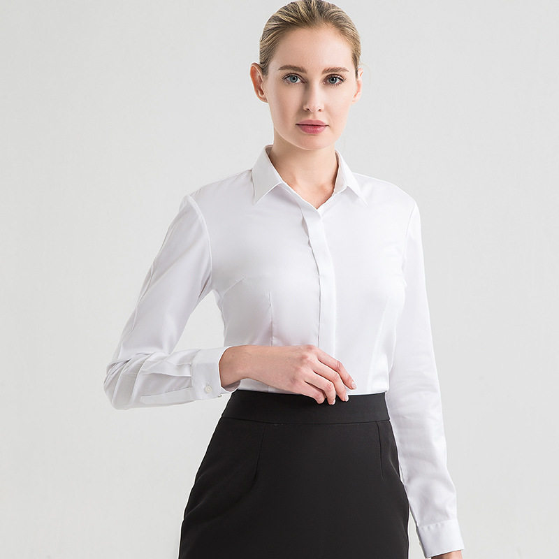 2026春季新款DPYS女款开衫免烫衬衫长袖女式正装暗扣纯棉白衬衣