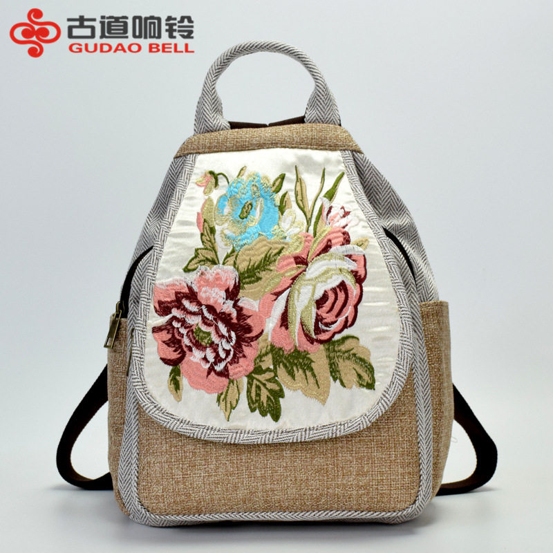 民族风百搭绣花双层拉链女包