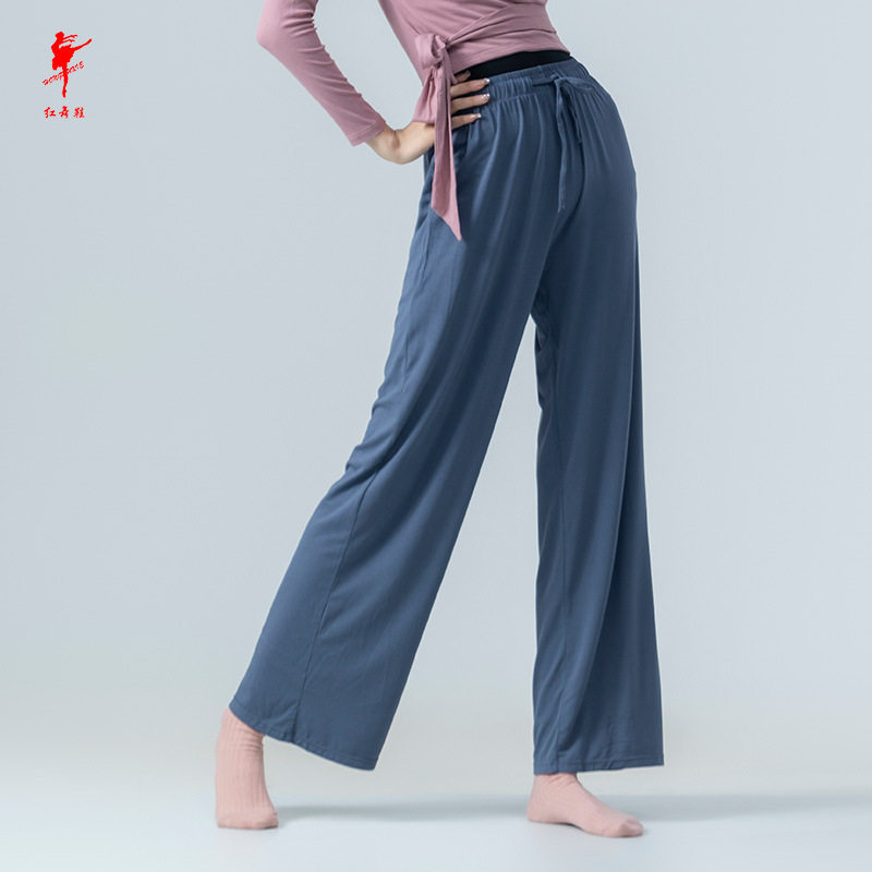 红舞鞋莫尔舞蹈裤宽松直筒夏季练功服古典女现舞阔腿裤舞台装表演
