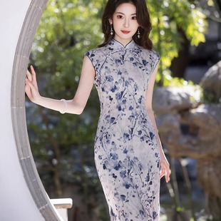 改良 2025春夏款 天丝麻长款 旗袍显瘦修身 日常连衣裙少女礼服女装