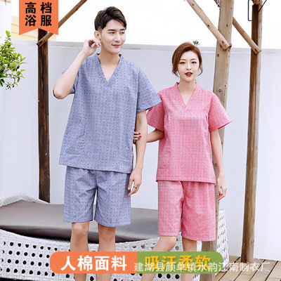 2025新款高档男女款纯棉浴服汗蒸服吸汗透气日系春夏短袖桑拿服