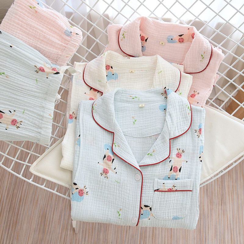 宽松双层喂奶绉布孕产妇月子服