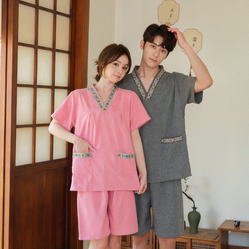 浴服汗蒸服棉质男女情侣桑拿按摩服套装刮痧推油服大码桑拿休闲服