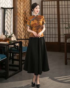 仿香云纱旗袍上衣套装两件套2026春秋新款改良时尚大码妈妈装裙子