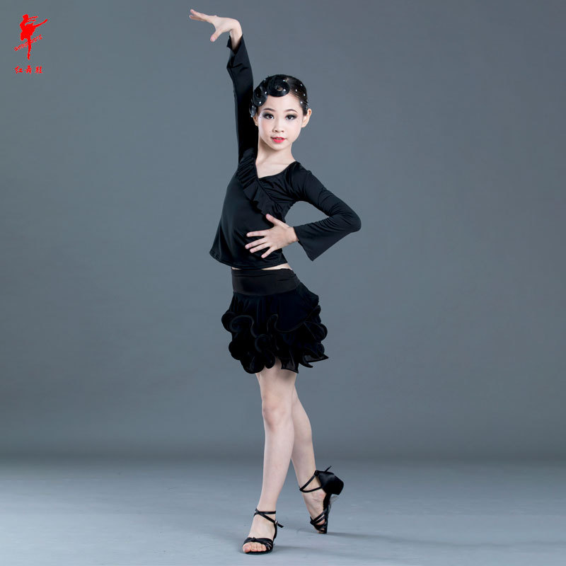 红舞鞋舞蹈服儿童女拉丁舞半身裙舞蹈练功裙表演演出裙训练艺考女