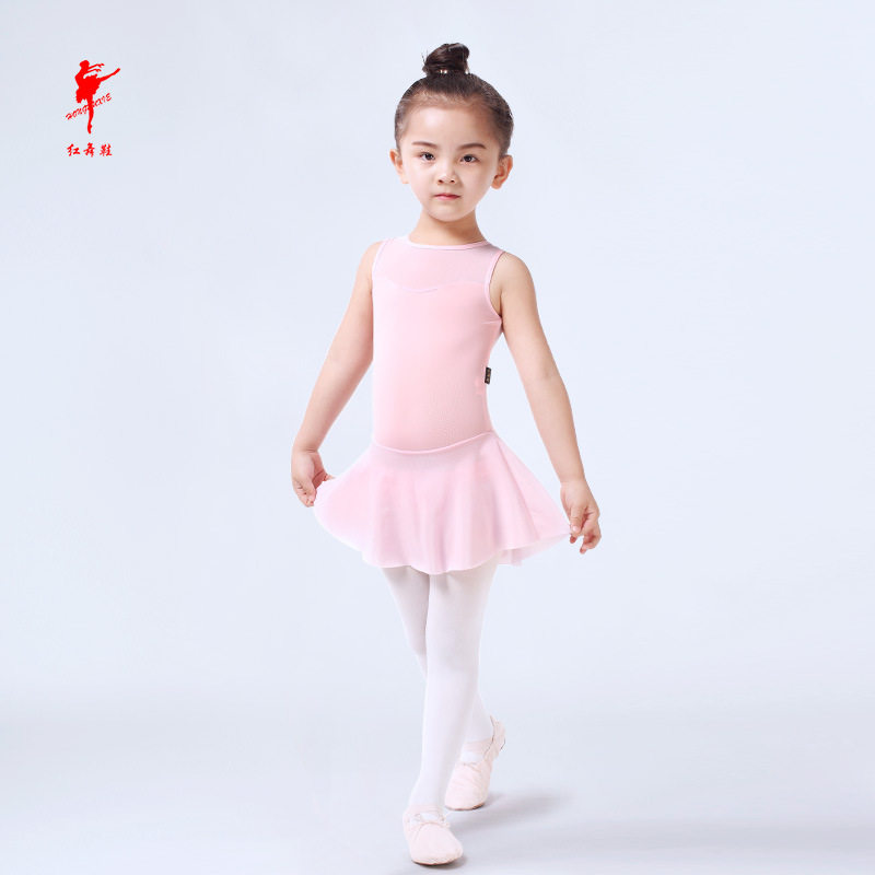 红舞鞋奶丝后系扣儿童女芭蕾舞舞蹈练功跳舞演出服装舞裙学院柔软