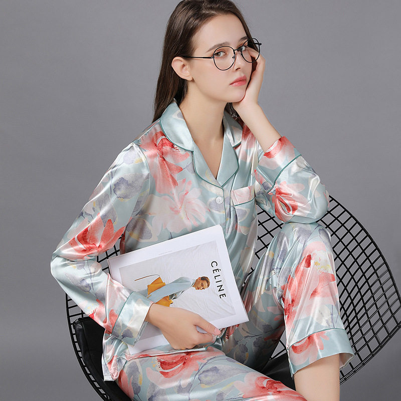 长袖女2026春秋睡衣丝绸薄款女款冰丝家居服套装时尚休闲年轻跨境