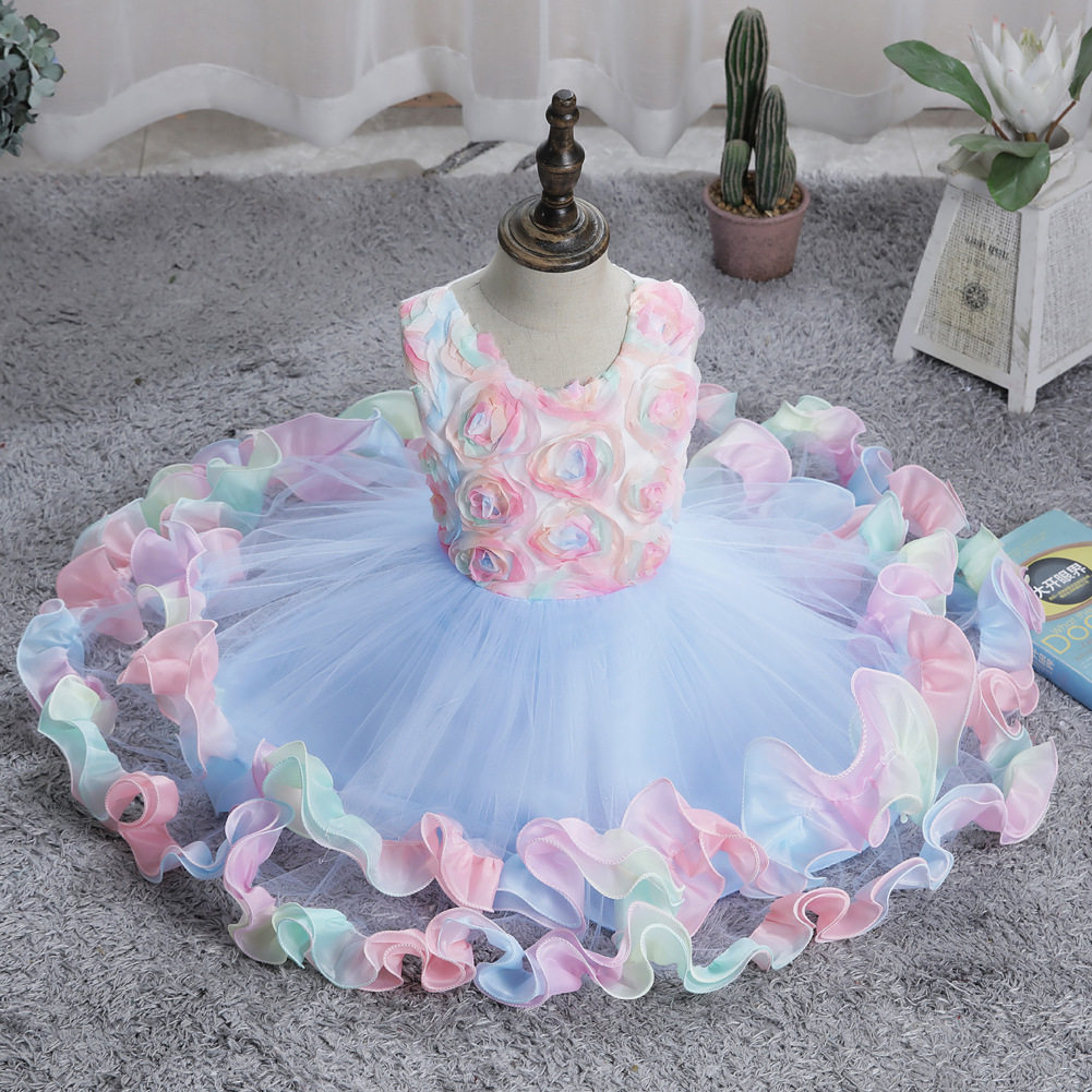 公主风立体花朵彩色礼服裙