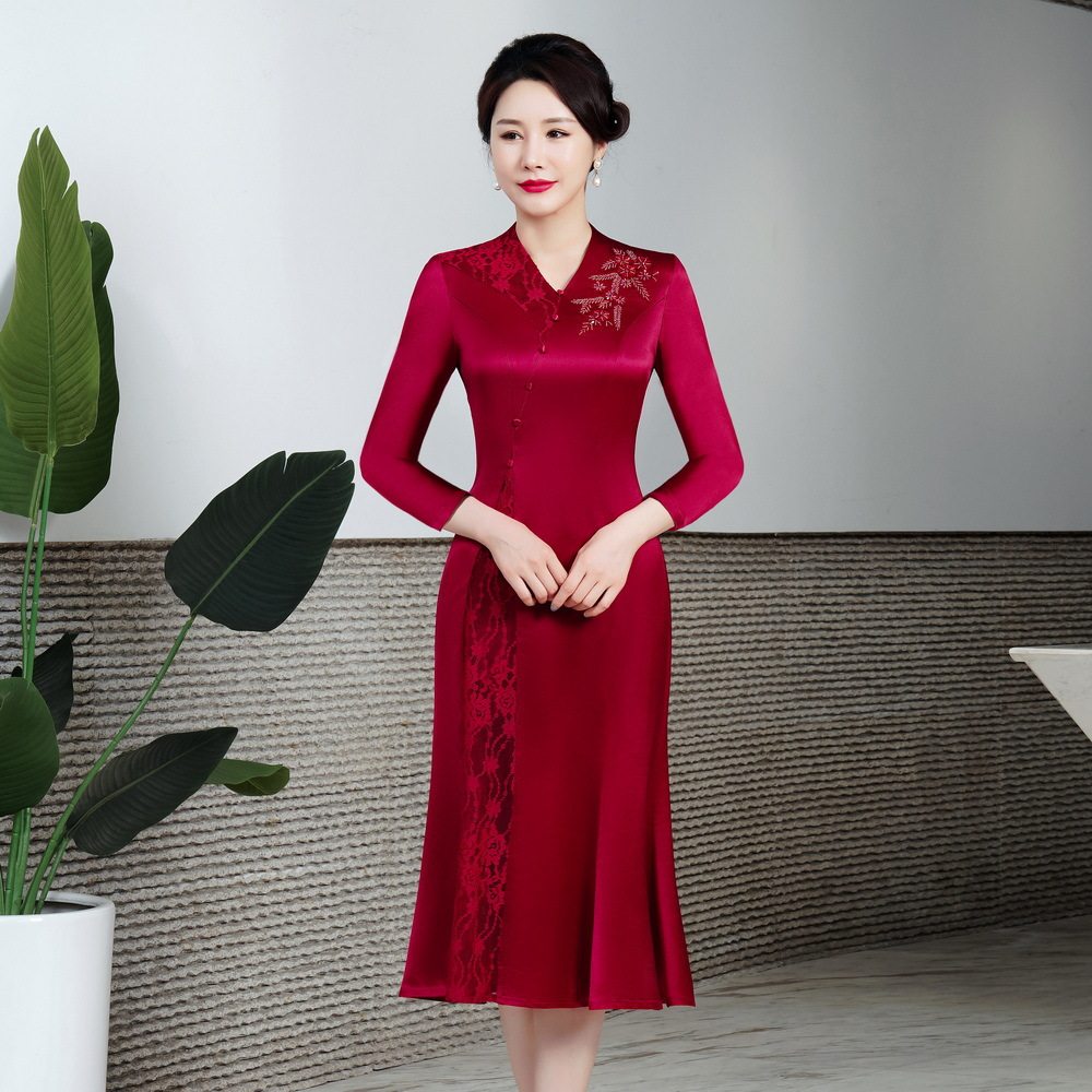 醋酸2026春季新款婚礼妈妈装女高贵喜婆婆服装婚宴礼服连衣裙女装