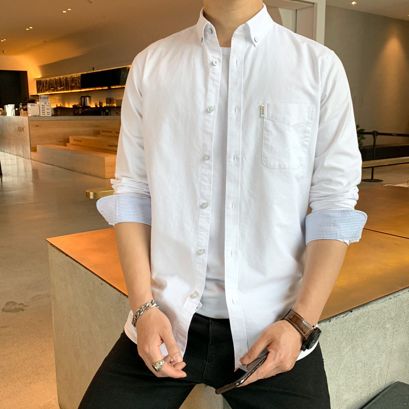 新款春夏季男士衬衫长袖纯棉衬衫男式商务休闲中青年上衣服男装