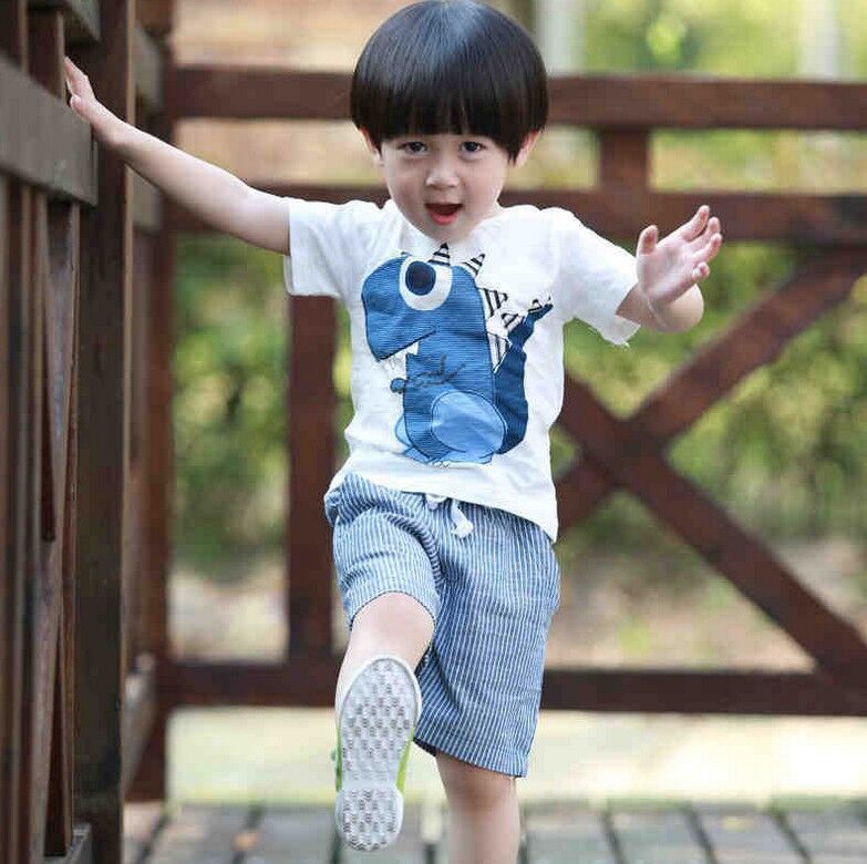儿童套装童装可爱小恐龙2026新款男童夏款短袖T恤+短裤套装外贸