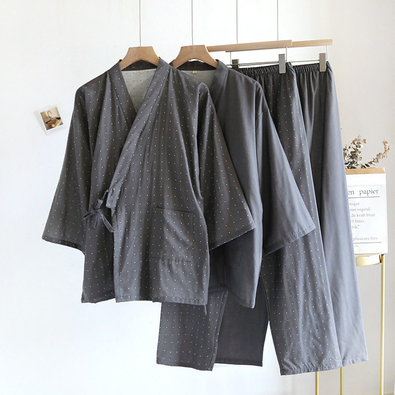200斤大码日系和服睡衣四季薄款男棉质纱布汗蒸服宽松家居服套装