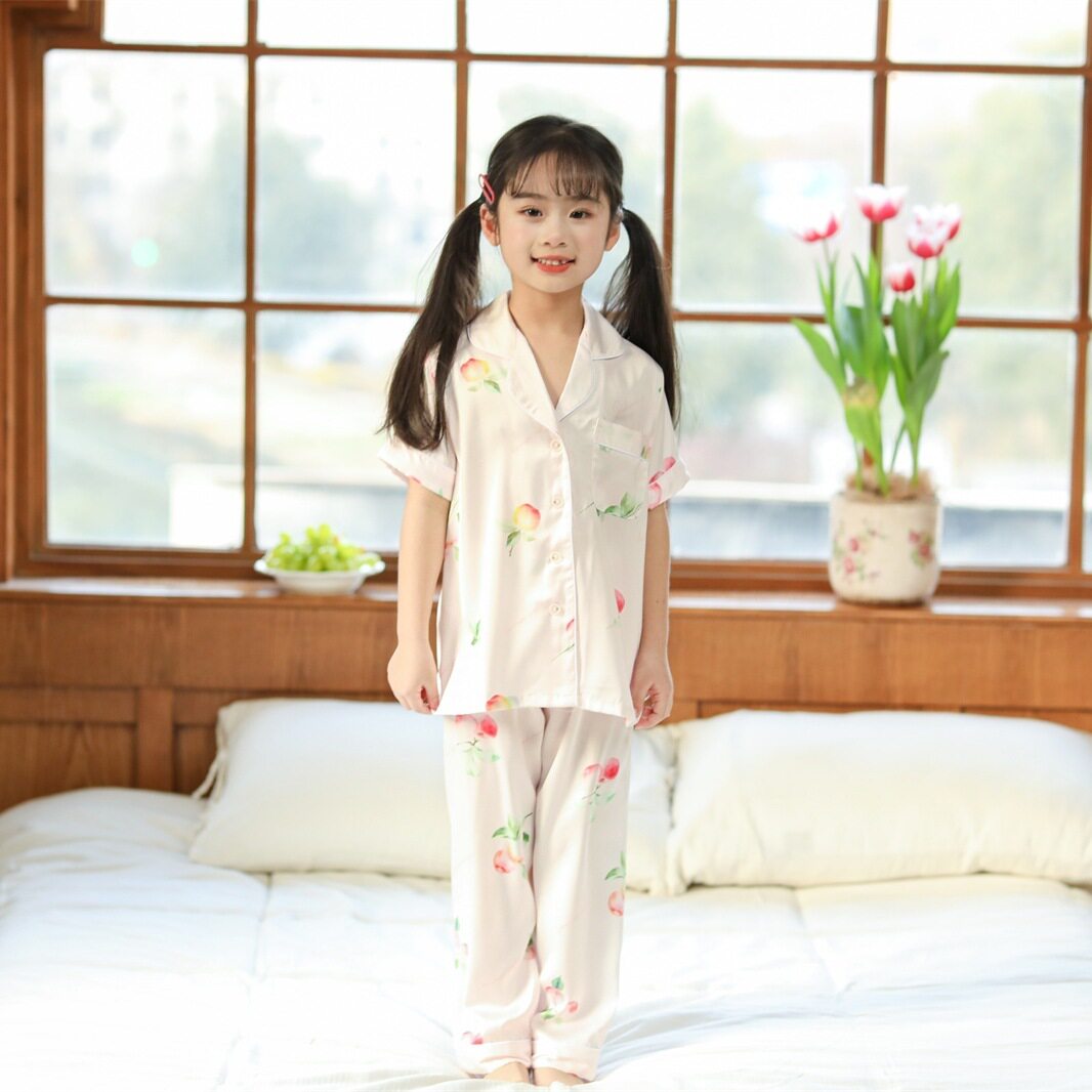 女宝新款2026夏季可爱睡衣丝绸蕾丝款短袖薄款空调服睡衣套装外贸