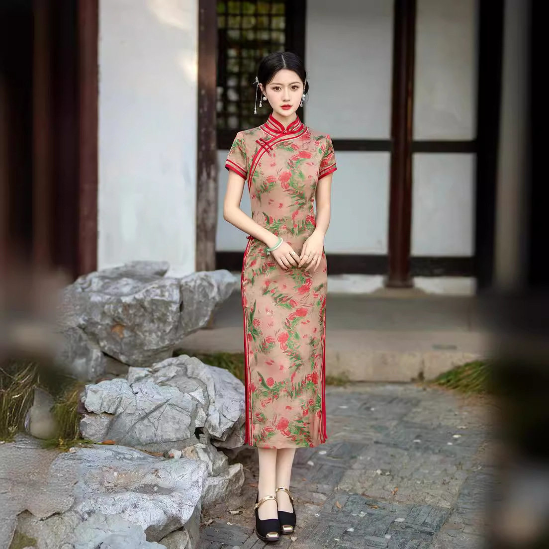 老上海旗袍女长款年轻款传统复古民国风优雅日常改良版连衣裙大码