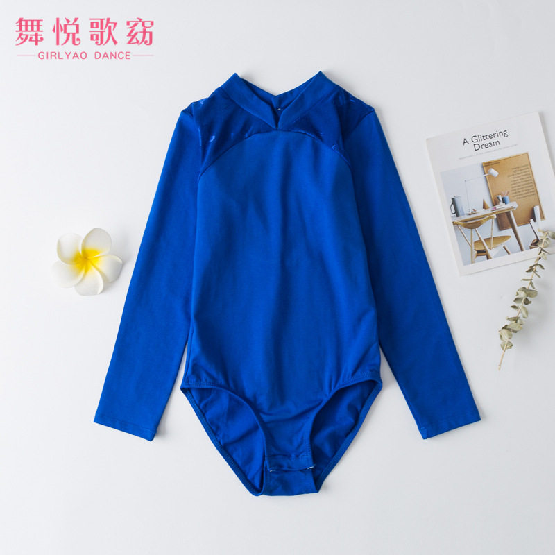 春秋新款古典中国风儿童舞蹈练功服蕾丝拼接长袖芭蕾舞蹈考级服女