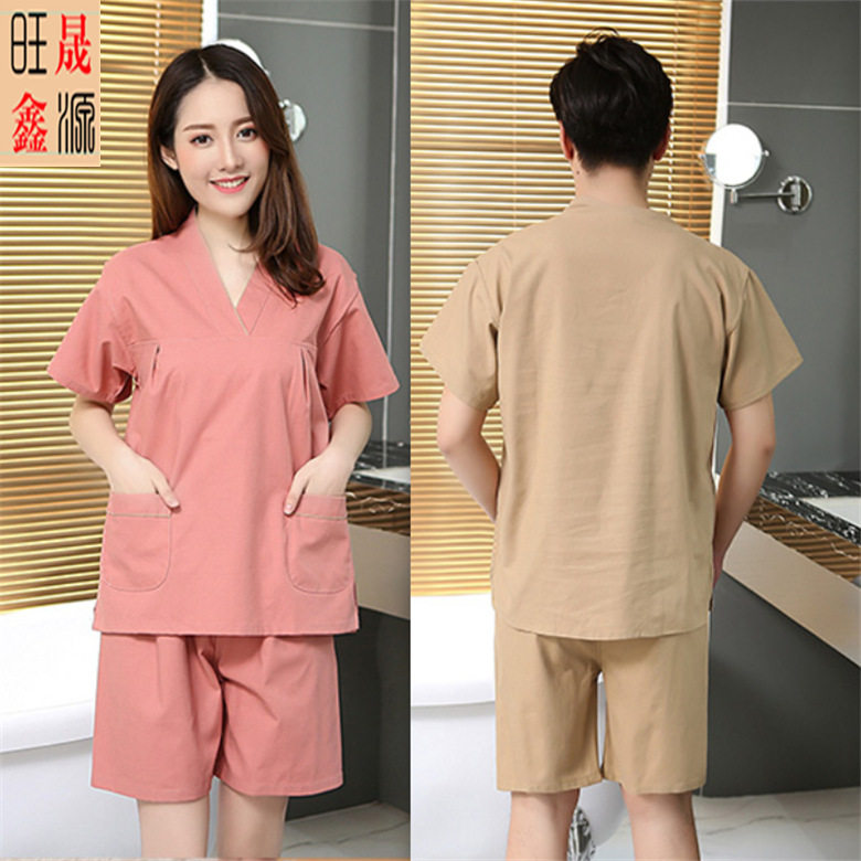 汗蒸服纯棉套装男女情侣桑拿洗浴服纳米家居服睡衣全棉按摩足疗服