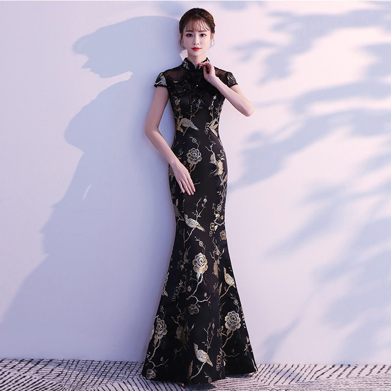 黑色晚礼服女2026新款宴会高贵优雅显瘦气质名媛长款主持人旗袍裙
