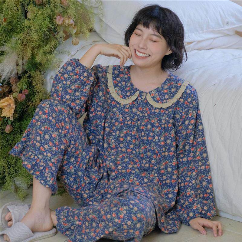 2026春秋新款森系复古小碎花睡衣女全棉磨毛家居服长袖韩版套装