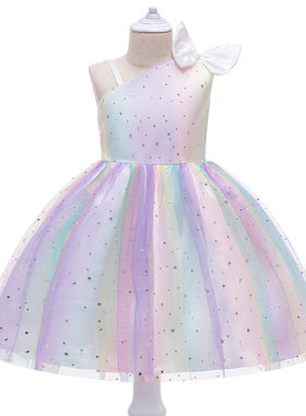 2026女童公主裙儿童生日礼服花童婚纱礼服仙气星空裙演出服连衣裙
