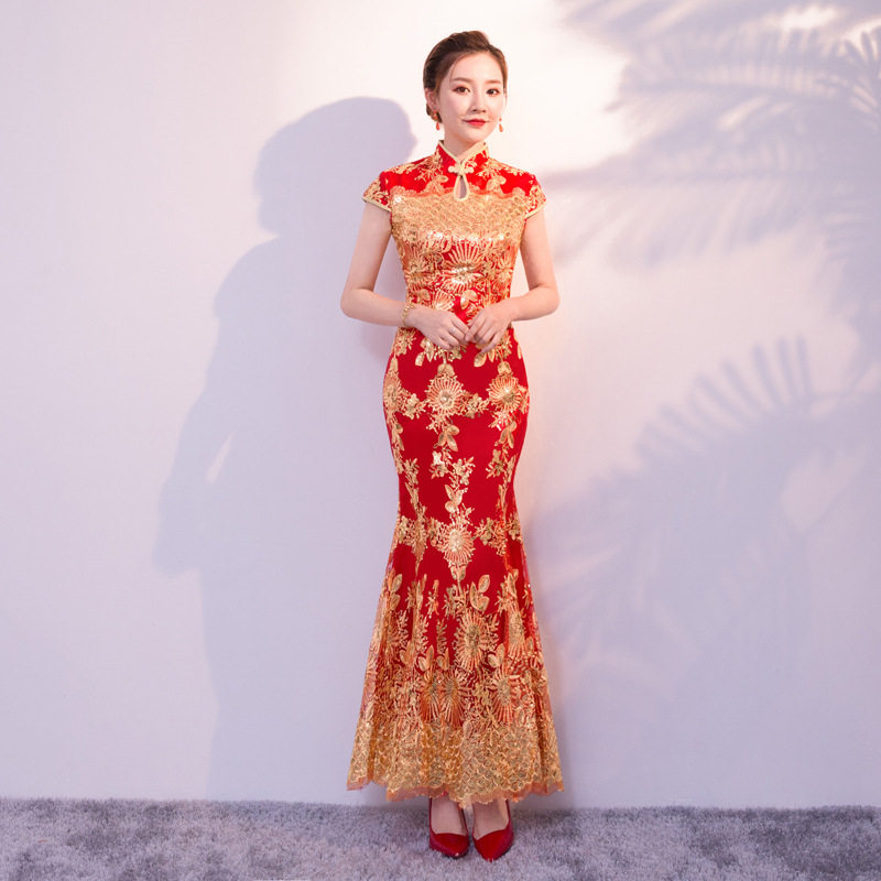 2026春季新款新娘中式嫁衣修身显瘦结婚敬酒服鱼尾改良旗袍裙长款