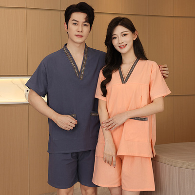 汗蒸服女棉套装情侣大码男款桑拿服足疗洗浴按摩浴衣家居睡衣酒店