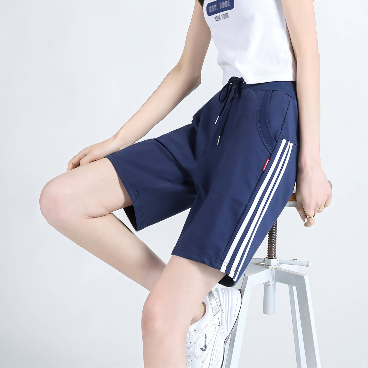 运动短裤女春夏季薄款高初中学生宽松显瘦跑步中裤三杠休闲五分裤
