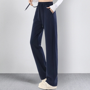 加厚纯棉直筒运动裤女士春秋季大码纯色宽松高腰显瘦休闲卫裤女裤