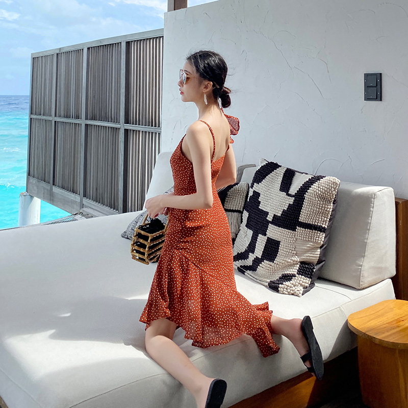 桔梗裙显瘦波点沙滩裙海边度假裙