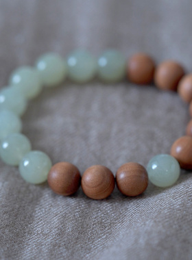 缘物珠宝青玉老山檀设计款手串10mm木与石男女款手链