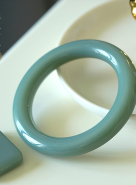 缘物碧玉新品碧玉粉青手镯蓝调粉青圆条手镯纯蓝底手镯