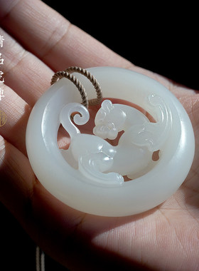 缘物和田玉羊脂玉虎牌青龙白虎
