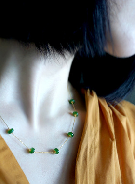 缘物和田玉碧玉项链18k金碧玉锁骨链40-45-50三档调节