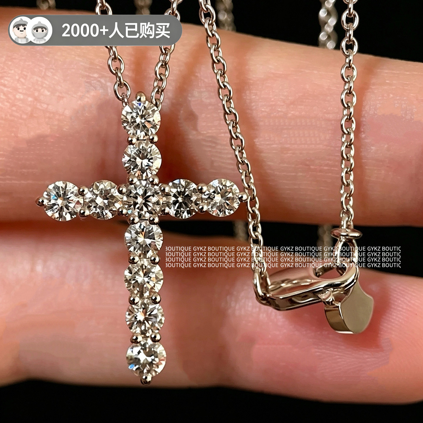 Cross~经典十字架钻石项链S925纯银女莫桑钻D色满钻大中小号吊坠