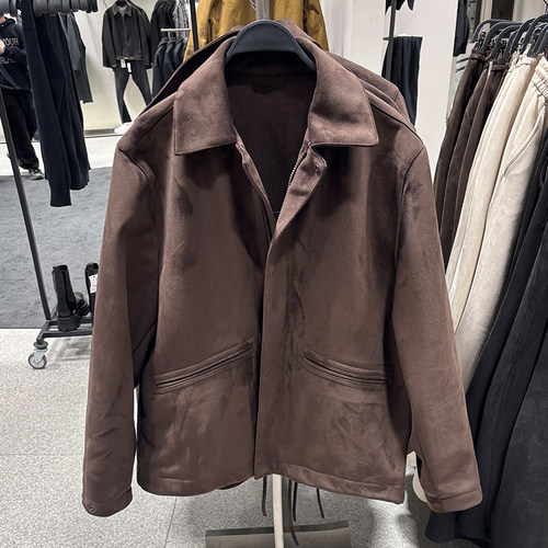 翻领休闲宽松绒面拉链