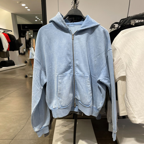 za obasov男装25秋冬新款水洗磨毛绒开衫连帽卫衣夹克外套3443334