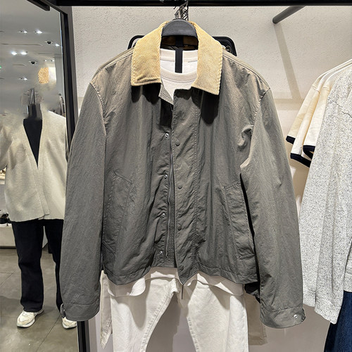 za obasov男装2025秋新款灯芯绒翻领拼接外套宽松夹克上衣3918761