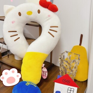 少女心kt猫抱枕卡通可爱kitty午睡枕生日礼物护颈护脖子问号u型枕