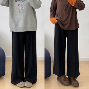 黑色西装 子梨形身材宽胯直筒阔腿裤 裤 胖mm显瘦休闲裤 女款 宛宛大码