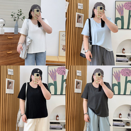 大码显瘦短袖T恤韩版净版设计感