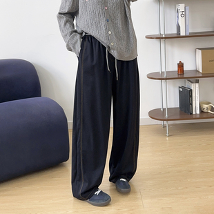 胖mm梨形身材显瘦抽绳阔腿弯刀裤 女新款 子 明线直筒牛仔裤 宛宛大码