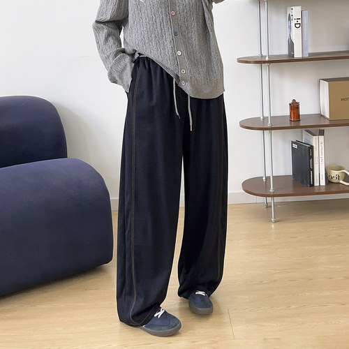 松紧高腰休闲弹力牛仔阔腿裤