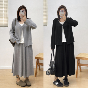 套装 宛宛大码 早秋设计感假两件上衣半身裙一整套胖mm显瘦韩系时尚