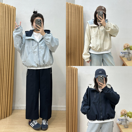 宛宛大码女装胖mm韩系撞色设计休闲宽松气质夹克棒球服外套新款潮