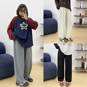 胖mm宽松显瘦直筒阔腿裤 宛宛大码 新款 女秋季 灰色休闲运动束脚卫裤