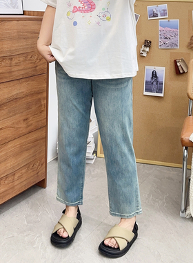 宛宛大码胖MM弹力牛仔裤子女新款夏季小个子九分裤直筒裤