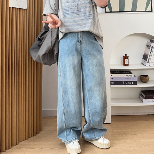 胖mm显瘦直筒拖地垂感阔腿梨形身材裤 大码 薄款 女夏季 子 高腰牛仔裤