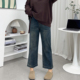 春秋新款 女 小众九分烟管裤 胖mm高腰百搭显瘦复古大码 微喇牛仔裤