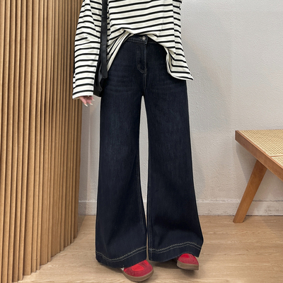 高腰松紧宽松复古牛喇裤