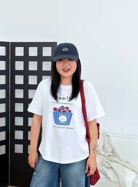 宛宛大码女装胖mm正肩苹果印花短袖t恤2026新款夏季显瘦灰色上衣
